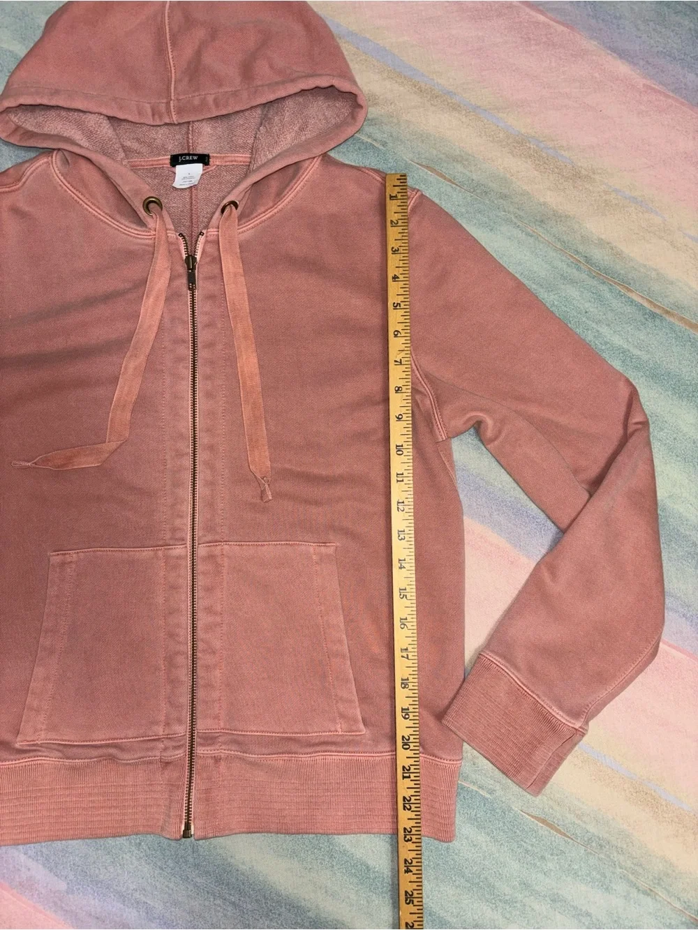 J.Crew women's full-zip fleece hoodie in a faded rose pink size L